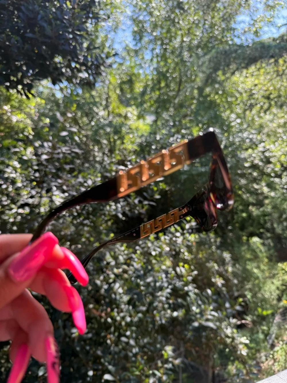 Versace-  Tortoiseshell Sunglasses with Gold Accent - Women Accessories - Picture 7 of 9